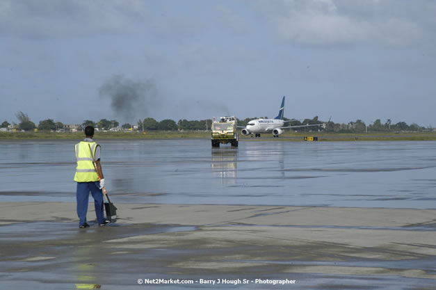 MBJ Airports Limited Welcomes WestJet Airlines - Inaugural Scheduled Service From Toronto Pearsons International Airport - Monday, December 10, 2007 - Sangster International Airport - MBJ Airports Limited, Montego Bay, Jamaica W.I. - Photographs by Net2Market.com - Barry J. Hough Sr, Photographer - Negril Travel Guide, Negril Jamaica WI - http://www.negriltravelguide.com - info@negriltravelguide.com...!