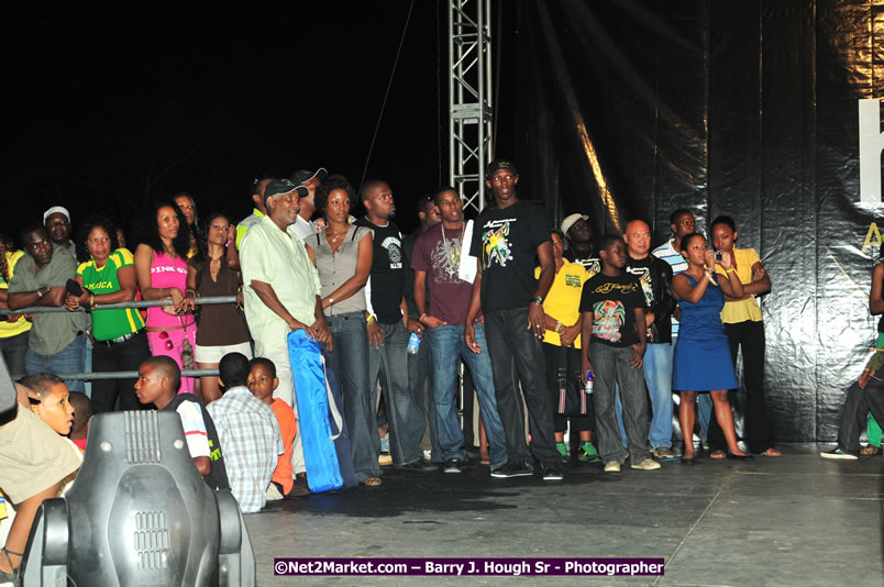 Usain Bolt of Jamaica - The Fastest Man In The World  - Usain Bolt Homecoming Celebrations Concert at the William Knibb High School Play Field, Trelawny - Ice, Ding Dong, Ravers Clavers, D'Angel, Voicemail, RDX and Dancers, Wayne Marshall, Tammi Chynn, Bugle, Nero, Tanya Stephens, Richie Spice, Kip Rich,and Shaggy - Photographs by Net2Market.com - Barry J. Hough Sr. Photojournalist/Photograper - Photographs taken with a Nikon D300 - Negril Travel Guide, Negril Jamaica WI - http://www.negriltravelguide.com - info@negriltravelguide.com...!